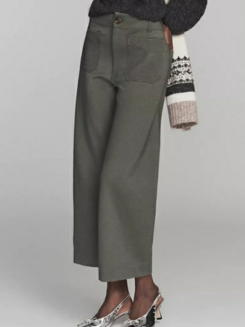 Anthropologie Plus Maeve Colette Brushed Knit Wide Leg Pants Moss US 18W